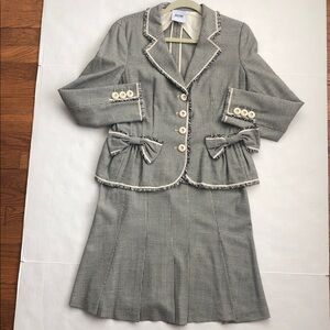 Moschino Cheap and Chic Italian Wool Blend Houndstooth Suit with Bows on Pockets